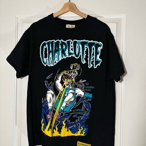 Brand X Charlotte Hornets Ball Black Graphic Tee with Blue and Yellow Accents
